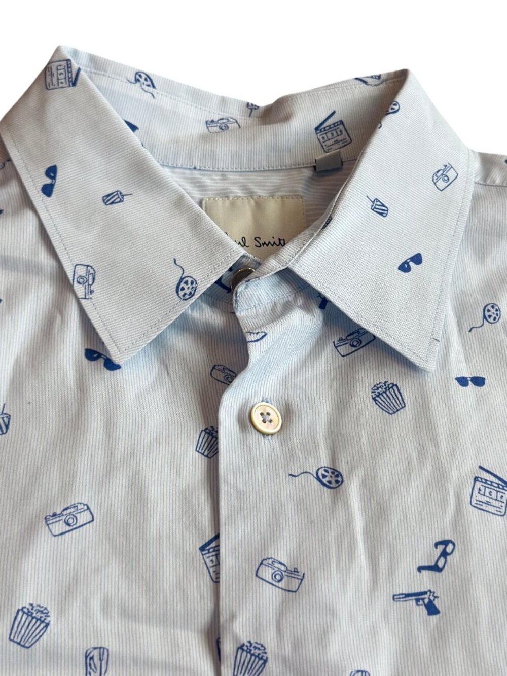 Paul Smith Light Blue Movie Cinema Print Button-Down Shirt Long Sleeve Sz Large